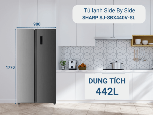 tủ lạnh sharp sj-sbx440v-sl inverter 442l (2) Tủ lạnh Sharp SJ-SBX440V-SL thiết kế Side By Side sang trọng