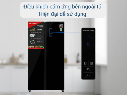 tủ lạnh sharp sj-sbx440vg-bk inverter 442l (5) Điều khiển cảm ứng bên ngoài cửa tủ