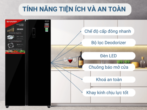 tủ lạnh sharp sj-sbx530vg-bk inverter 532l (7) Tính năng tiện ích và an toàn