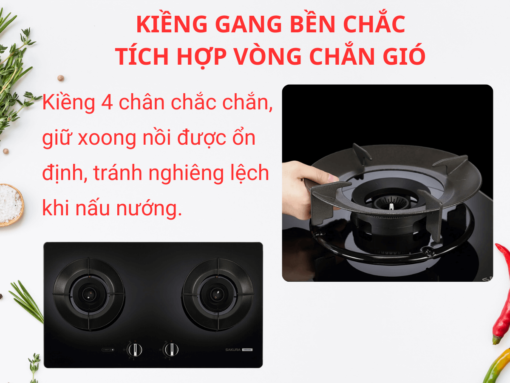 Kiềng gang bền chắc, tích hợp vòng chắn gió