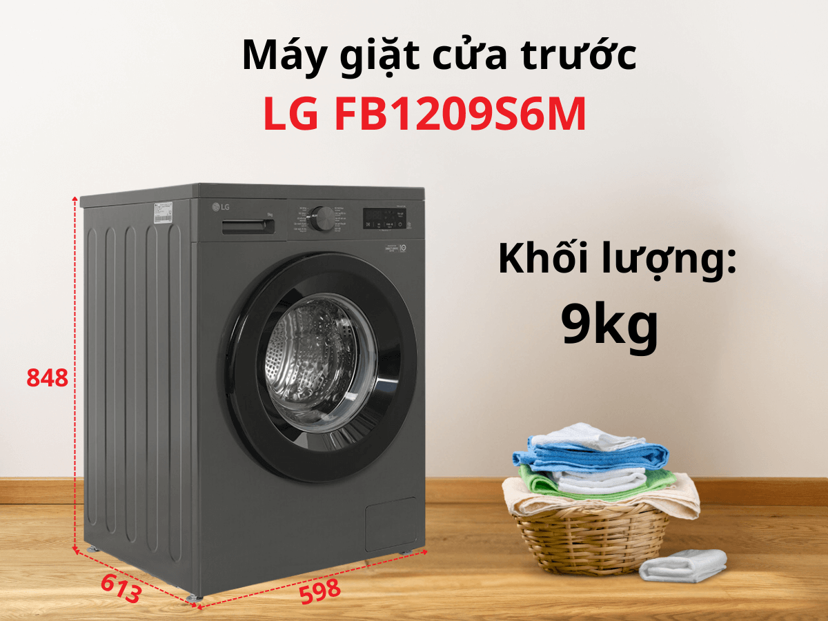 Máy giặt LG FB1209S6M thiết kế cửa trước hiện đại, khối lượng giặt 9kg
