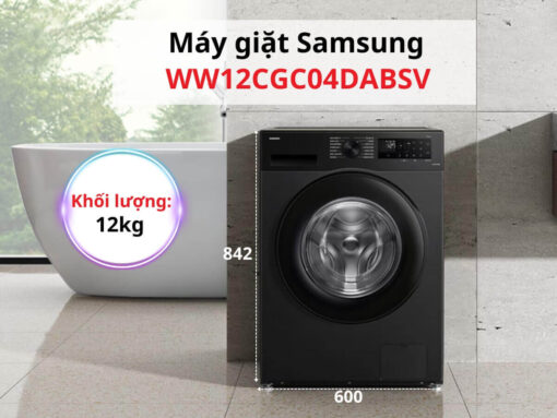 Máy giặt Samsung WW12CGC04DABSV thiết kế cửa trước hiện đại, khối lượng giặt 12kg