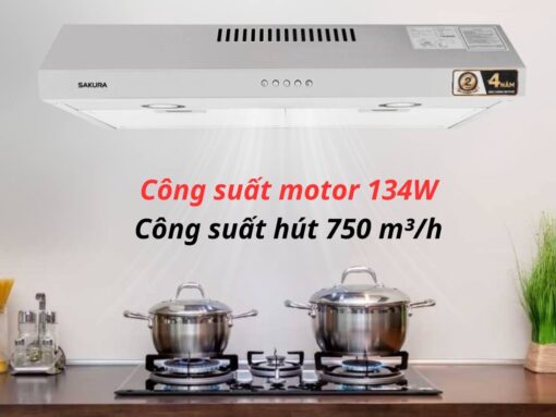 Công suất hút 750 m³/h xử lý tốt khói mùi khi nấu ăn