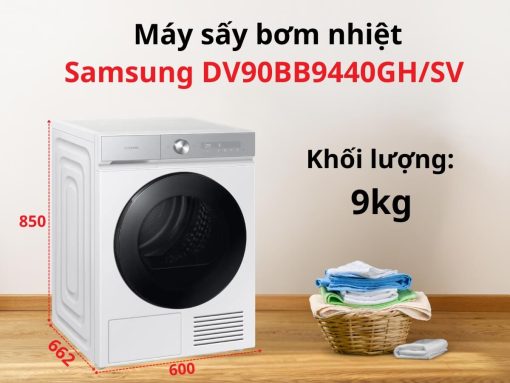Máy sấy Samsung Bespoke DV90BB9440GH/SV thiết kế cửa trước hiện đại, khối lượng sấy 9kg
