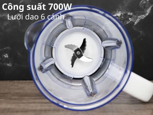 Công suất 700W + lưỡi dao 6 cánh thép không gỉ, xay khoẻ và nhuyễn mịn