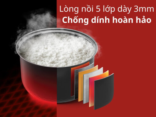 Lòng nồi 5 lớp dày 3mm, chống dính hoàn hảo