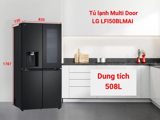 tủ lạnh lg lfi50blmai inverter 508l Tủ lạnh LG LFI50BLMAI thiết kế Multi Door 4 cánh sang trọng