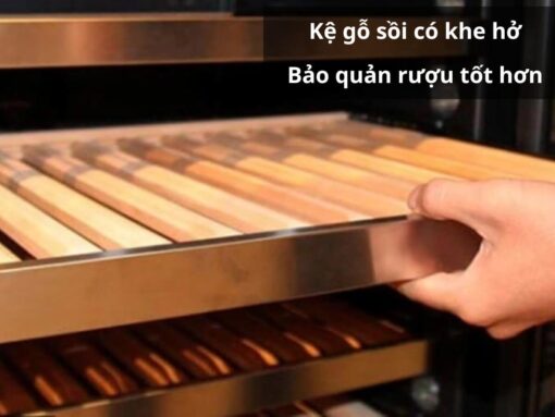tủ rượu malloca mwc-20bg (5) Hệ thống làm mát bằng máy nén và kệ gỗ sồi có khe hở giúp bảo quản rượu tốt hơn