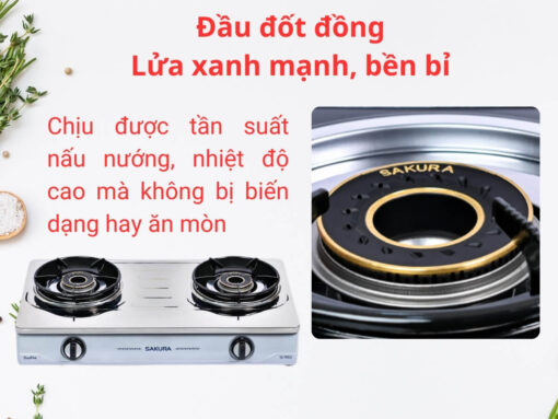 bếp gas sakura sa-795ls (3) Đầu đốt đồng lửa xanh và mạnh
