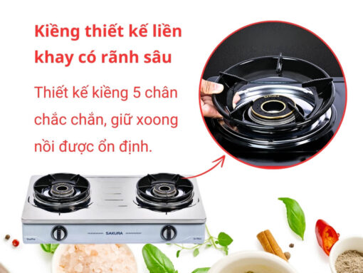 bếp gas sakura sa-795ls (5) Kiềng thiết kế liền khay có rãnh sâu
