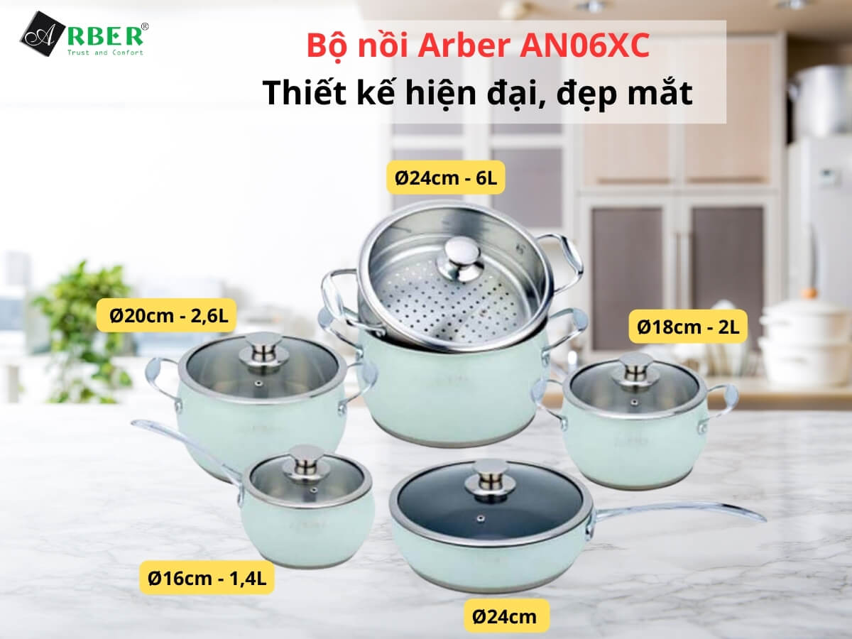 Bộ nồi inox Arber AN06XC 6 món