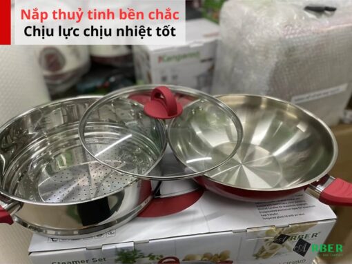 chảo sâu lòng kèm xửng hấp arber ch30md (2) Nắp thuỷ tinh bền chắc, chịu nhiệt và chịu lực tốt