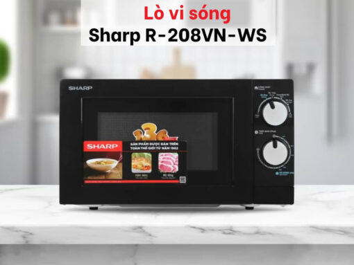 Lò vi sóng Sharp R-208VN-WS thiết kế để bàn tiện lợi, dung tích 20 lít