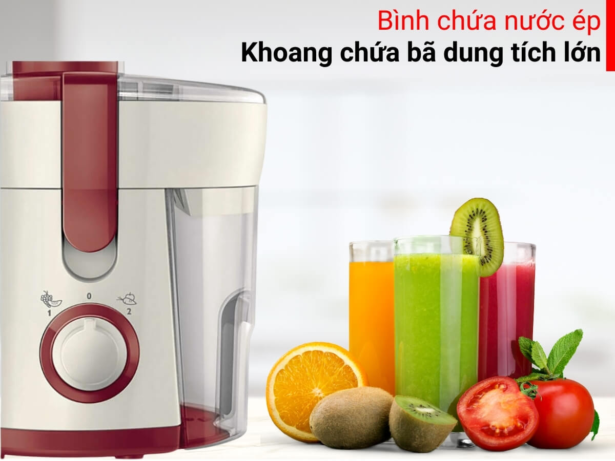Bình chứa nước ép và khoang chứa bã dung tích lớn