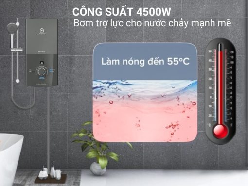 Công suất 4500W và bơm trợ lực cho nước chảy mạnh mẽ