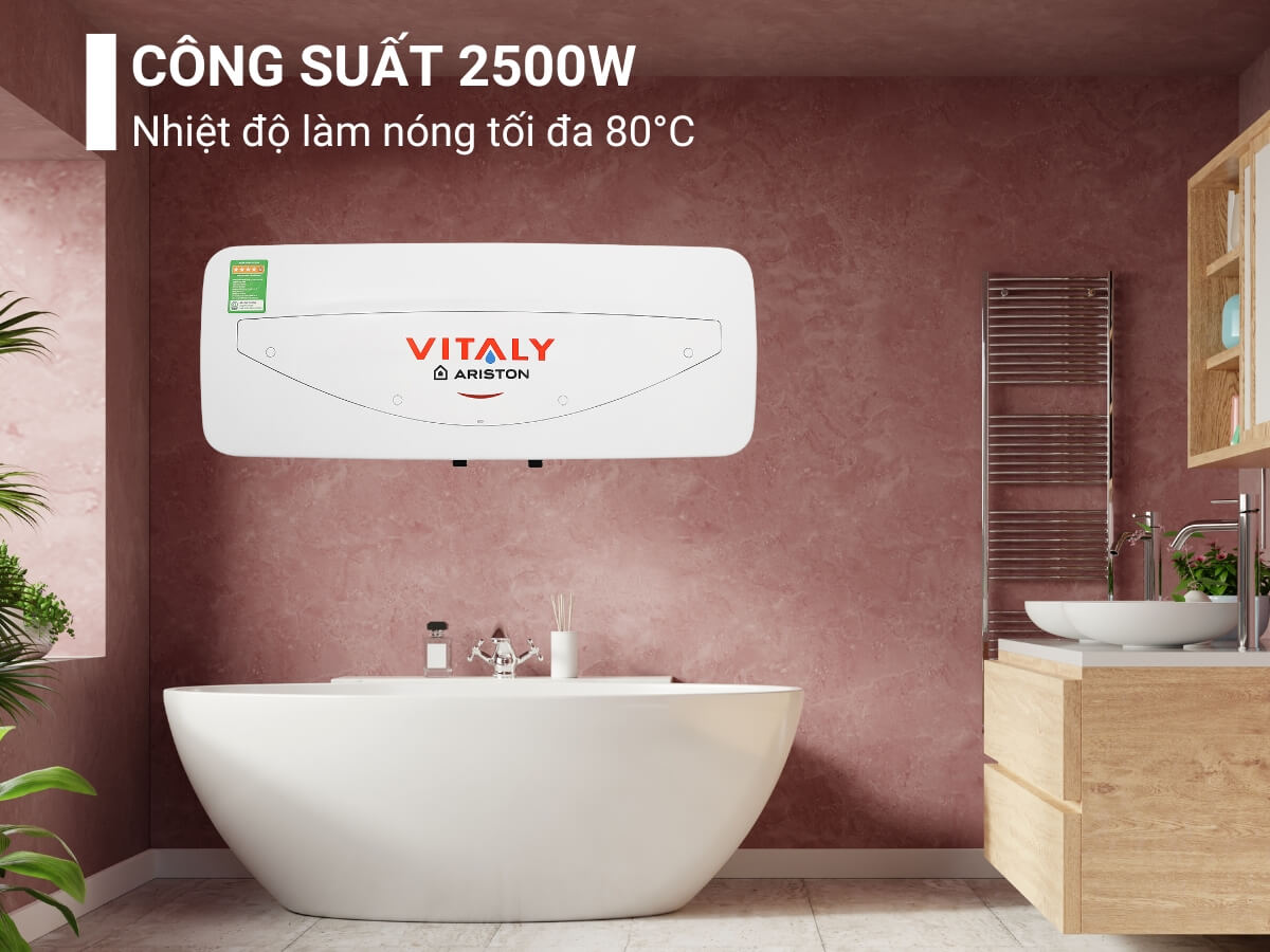 Công suất 2500W, nhiệt độ làm nóng tối đa 80°C