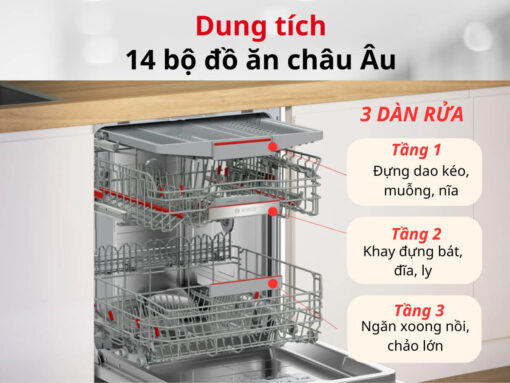 3 dàn rửa với dung tích 14 bộ đồ ăn châu Âu