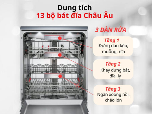 3 dàn rửa, dung tích 13 bộ đồ ăn châu Âu