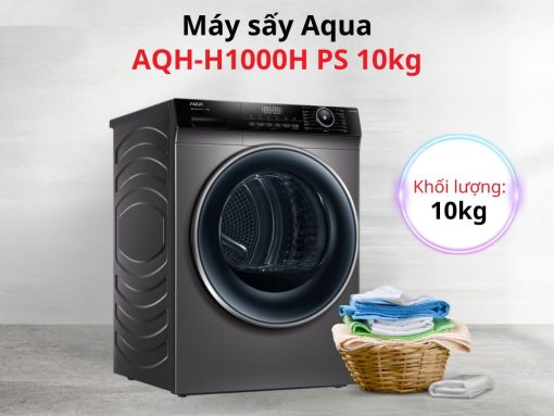 Máy sấy Aqua AQH-H1000H PS thiết kế cửa trước hiện đại, khối lượng sấy 10kg