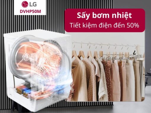 máy sấy lg dvhp50m 10.5kg (3) Công nghệ DUAL Inverter Heat Pump™ tiết kiệm điện, bảo vệ sợi vải