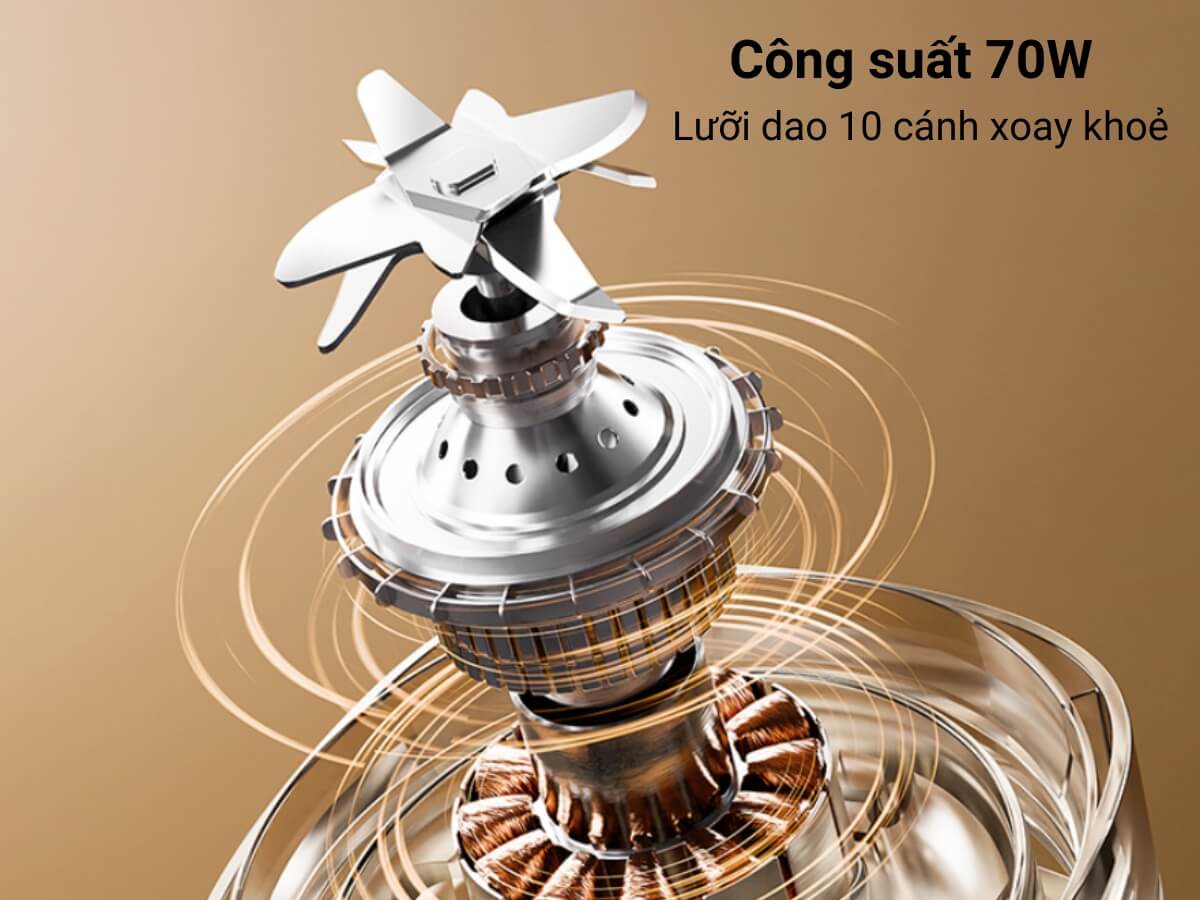Công suất 70W, lưỡi dao 10 cánh xoay khoẻ và nhuyễn mịn