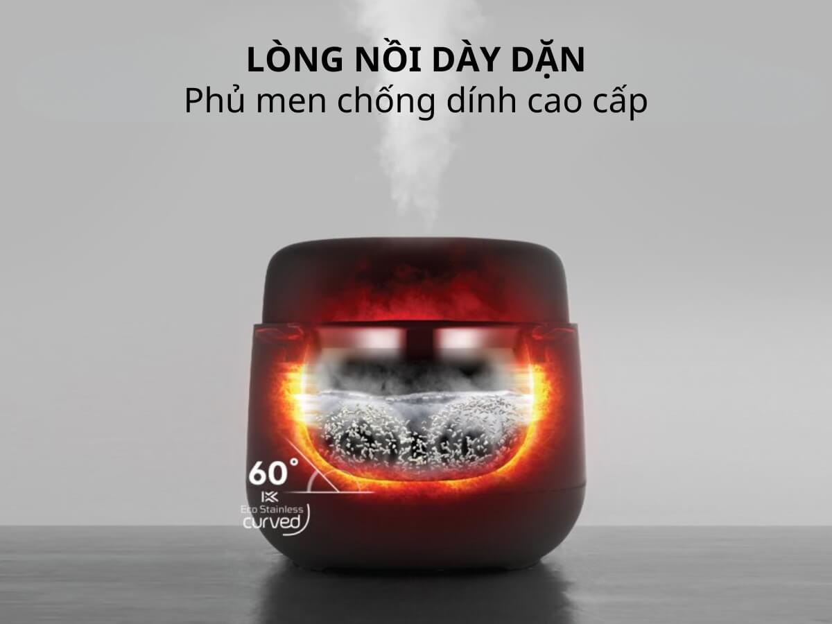 Lòng nồi dày dặn, phủ men chống dính cao cấp