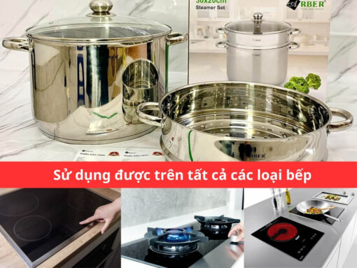 nồi luộc gà kèm xửng hấp arber an30l (3) Sử dụng được trên mọi loại bếp