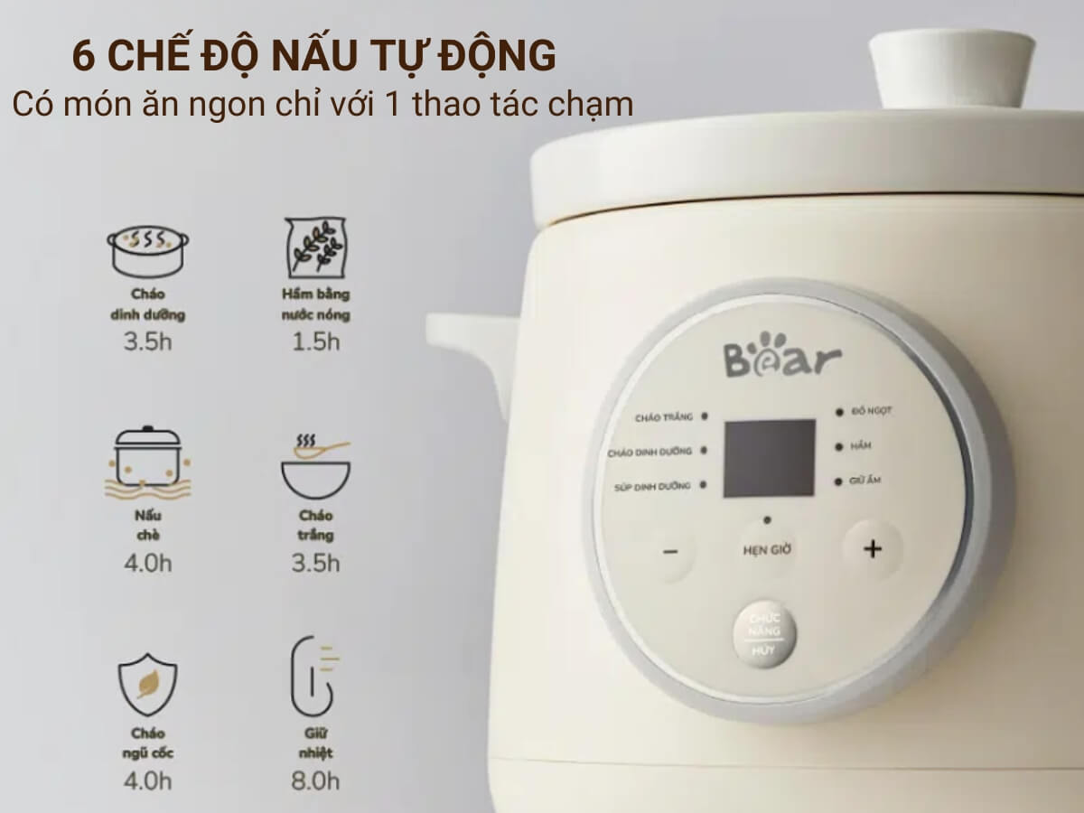 6 chế độ nấu tự động