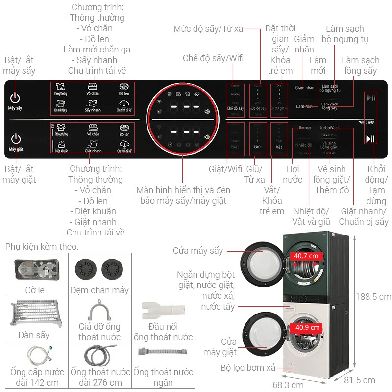 Tháp giặt sấy LG WT2517NHEG