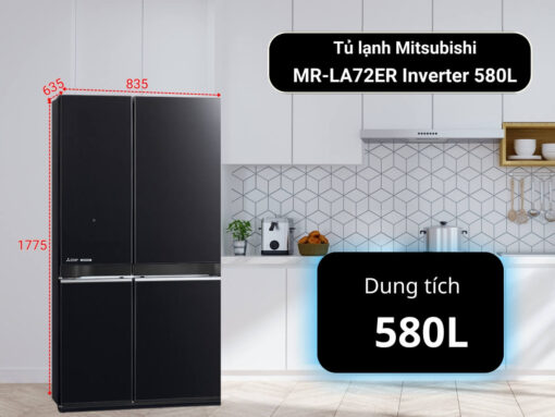 Tủ lạnh Mitsubishi MR-LA72ER thiết kế 4 cánh tiện dụng, sang trọng