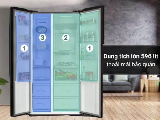 Dung tích lớn 596 lít thoải mái bảo quản thực phẩm