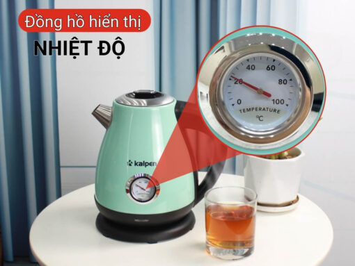 ấm đun nước siêu tốc kalpen kk91 (xanh) (6) Tiện ích đồng hồ hiển thị nhiệt độ