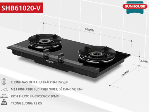 Bếp gas Sunhouse SHB61020-V thiết kế lắp âm sang trọng
