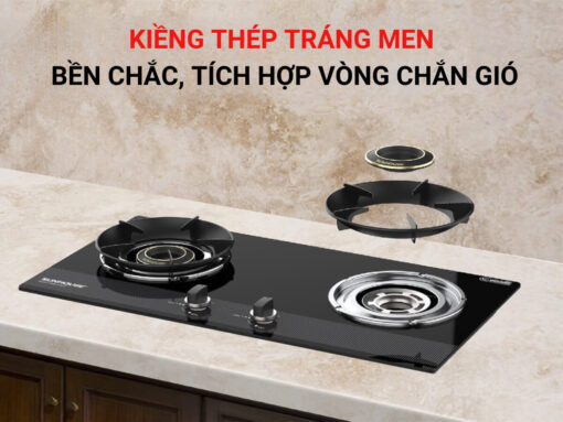 Kiềng thép tráng men bền chắc, tích hợp vòng chắn gió