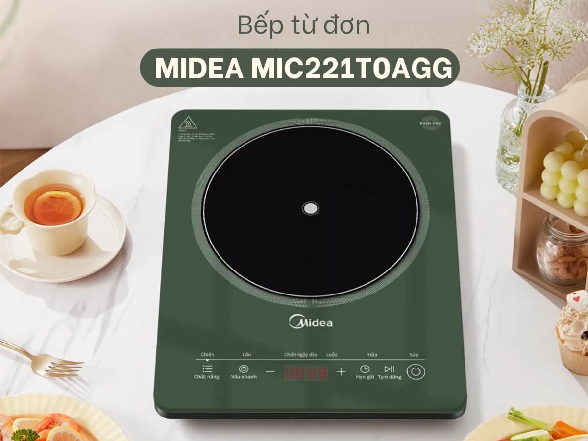 Bếp từ đơn Midea MIC221T0AGG thiết kế nhỏ gọn, hiện đại