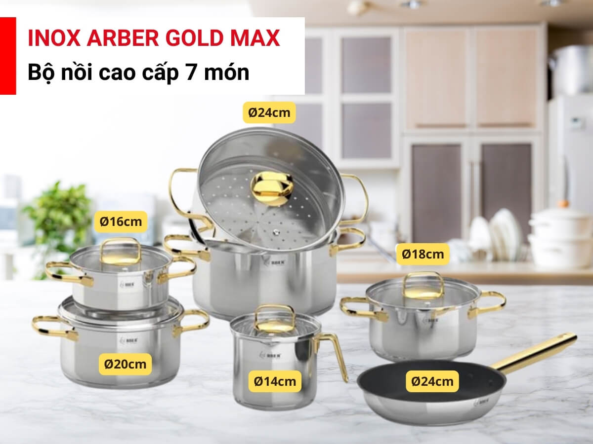 bộ nồi inox arber gold max 7 món