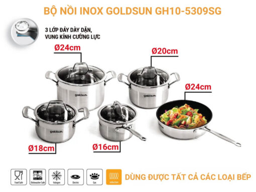 bộ nồi inox goldsun gh10-5309sg 5 món bộ nồi inox goldsun gh10-5309sg 5 món