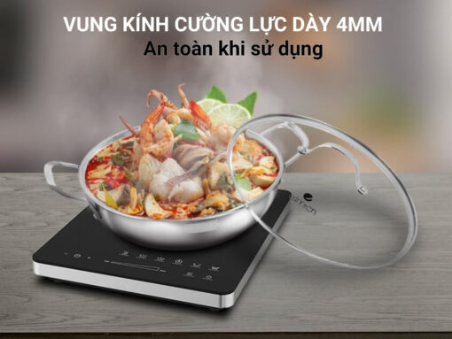 chảo xào elmich trimax el-3798 30cm (2) Vung kính cường lực dày, chắc chắn