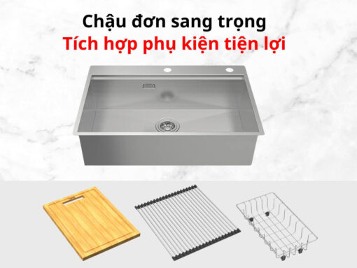 Thiết kế chậu đơn sang trọng, tích hợp phụ kiện tiện lợi