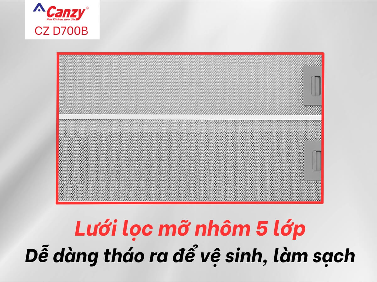 Lưới lọc mỡ nhôm 5 lớp có thể tháo rời