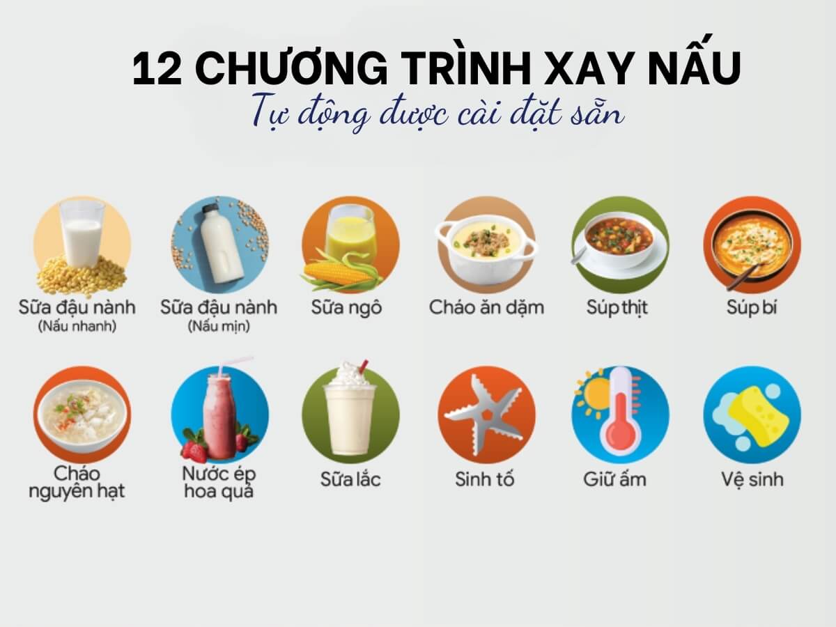 12 chương trình nấu cài đặt sẵn