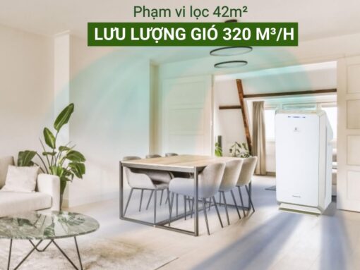máy lọc không khí panasonic f-pxv55a (2) Phạm vi lọc 42m² với lưu lượng gió 320 m³/h, luồng gió tuần hoàn 3D