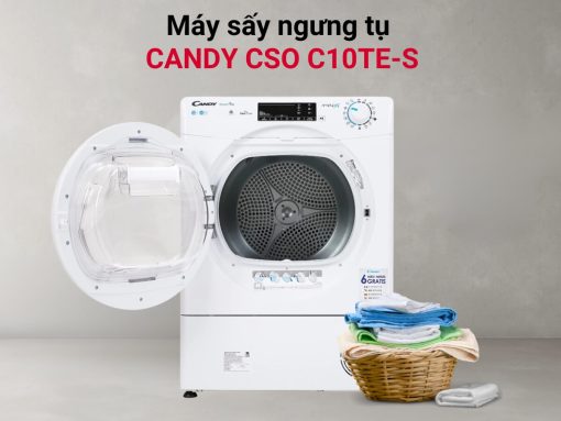 Máy sấy Candy CSO C10TE-S thiết kế cửa trước hiện đại, khối lượng sấy 10kg