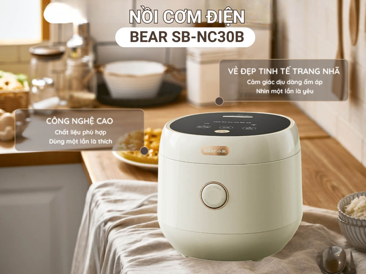 Nồi cơm điện Bear SB-NC30B dung tích 3 lít, đẹp mắt