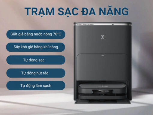 Trạm sạc đa năng: tự đổ rác, giặt và sấy khô giẻ