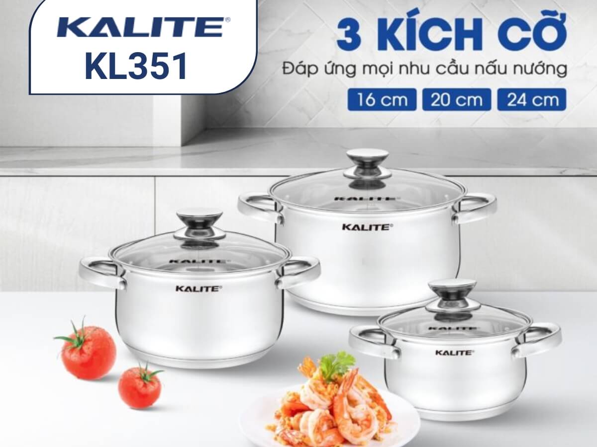 bộ nồi inox kalite kl351 3 món