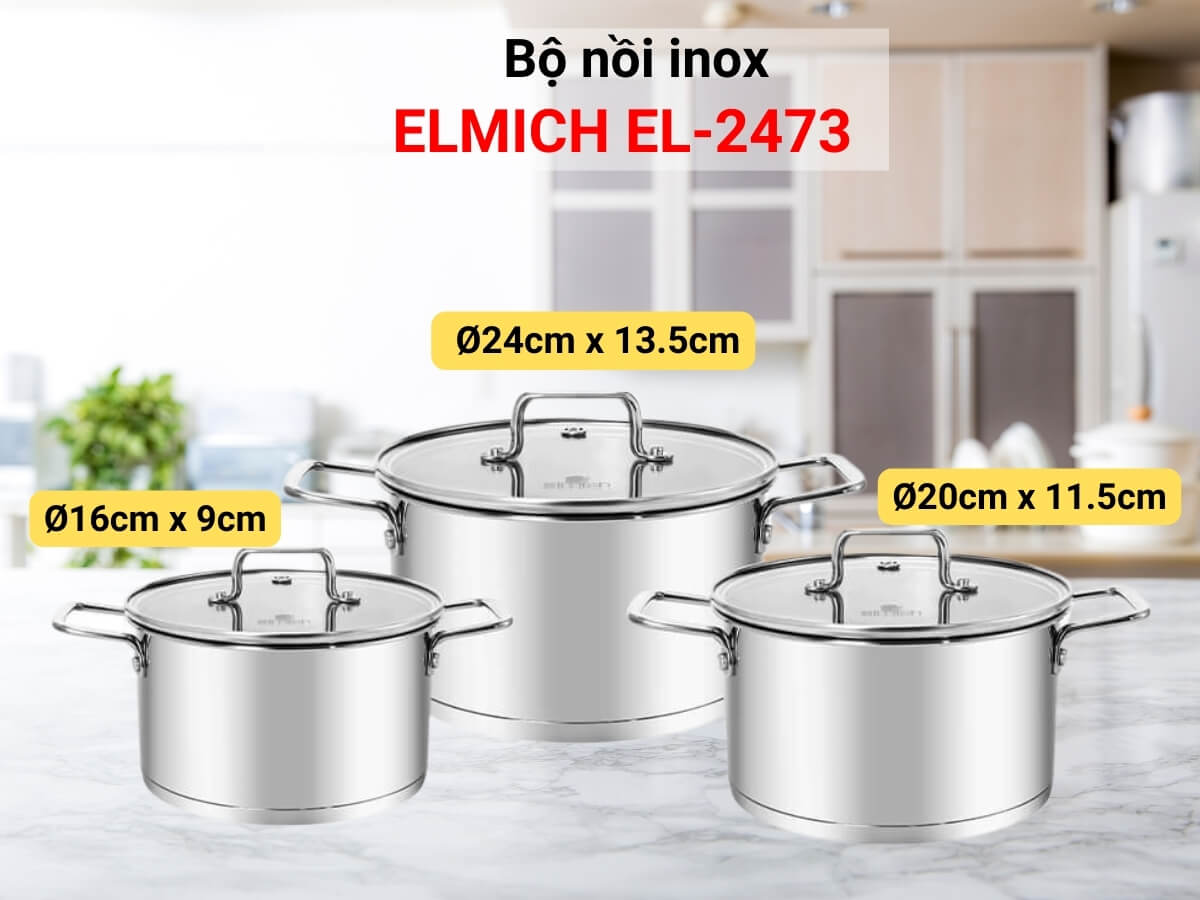 bộ nồi inox elmich el-2473 3 món