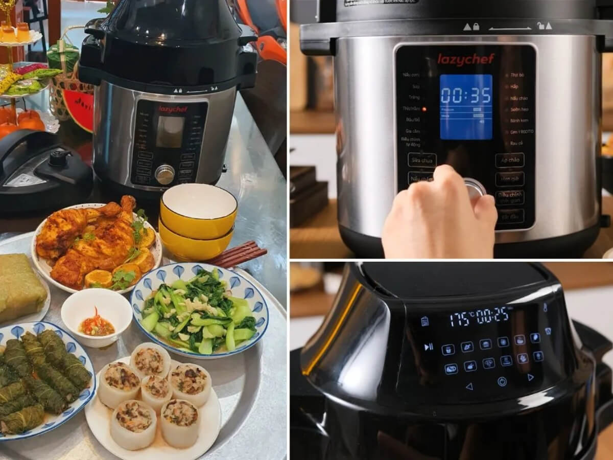 nồi áp suất kiêm chiên không dầu lazychef 16in1