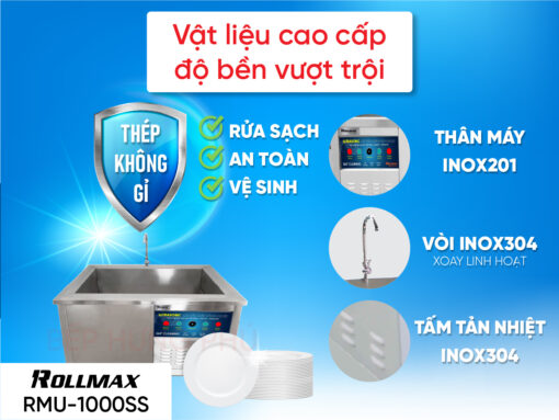 Máy rửa chén công nghiệp Rollmax RMU-1000SS