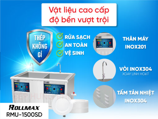 Máy rửa chén công nghiệp Rollmax RMU-1500XS